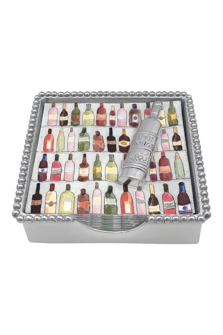 Beaded Napkin Box Set, Main, color, SILVER
