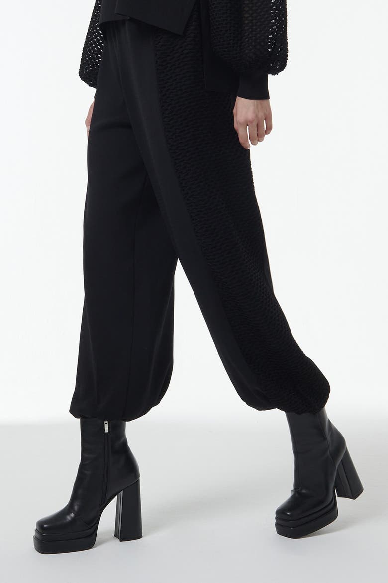 Mesh Detail Knit Trousers, Alternate, color, Black