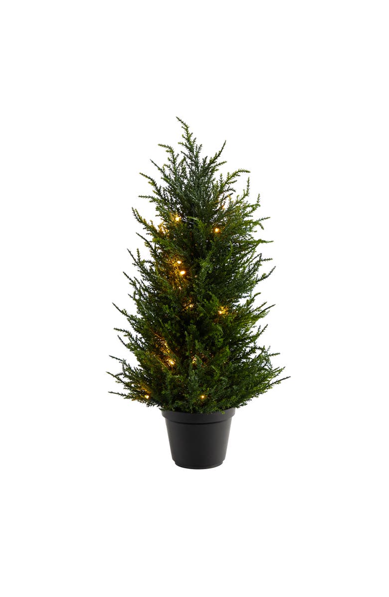 NEARLY NATURAL 18-in Cedar Artificial Tree with LED Lights UV Resistant, Main, color, Green