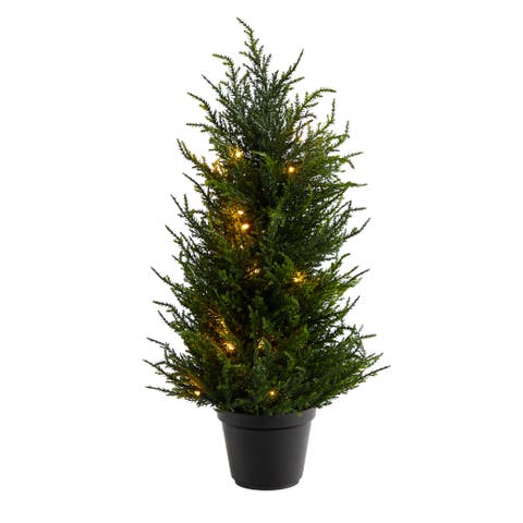 18-in Cedar Artificial Tree with LED Lights UV Resistant (Indoor/Outdoor)