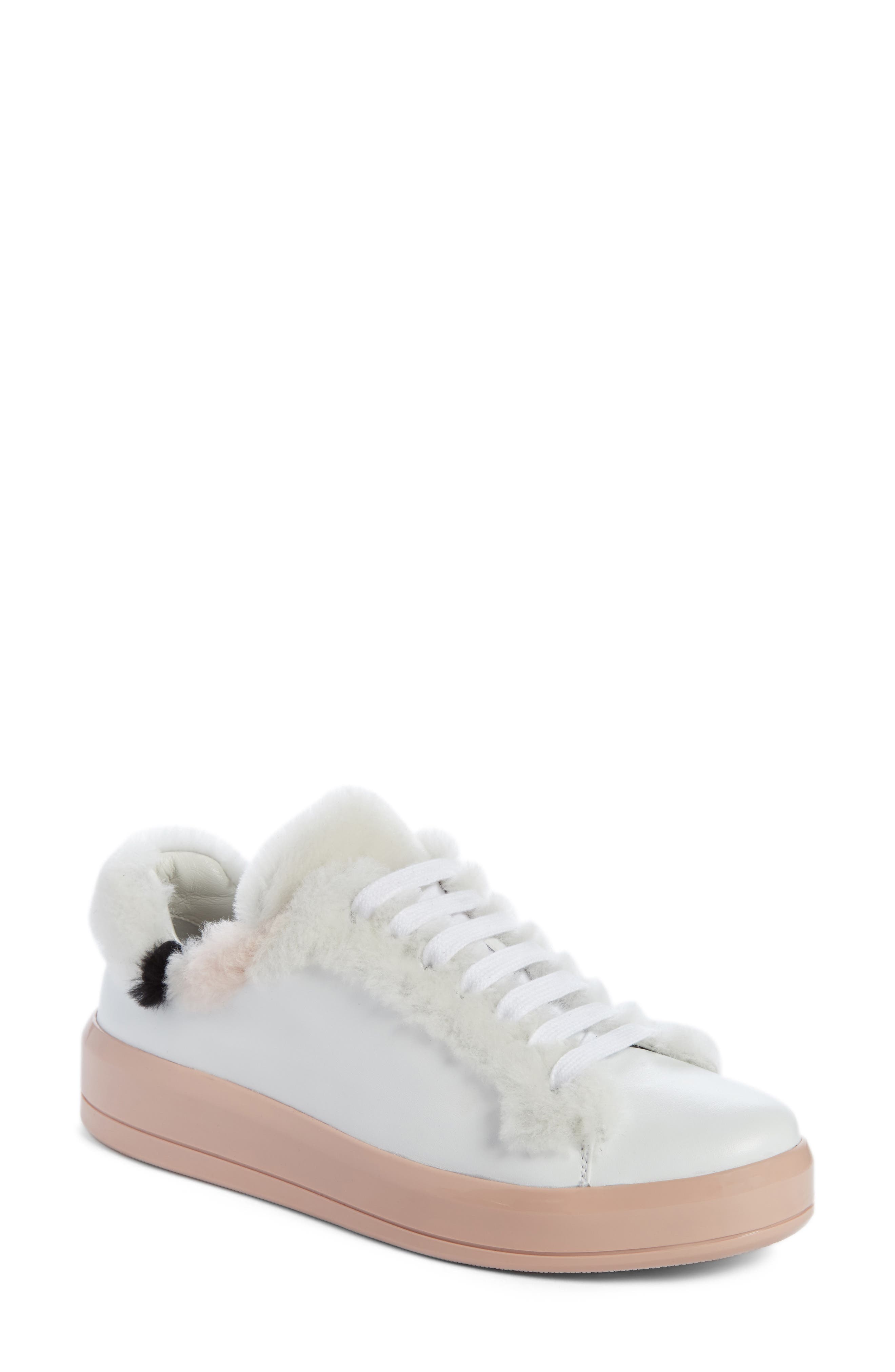Prada Genuine Shearling Trim Platform Sneaker, Main, color, 