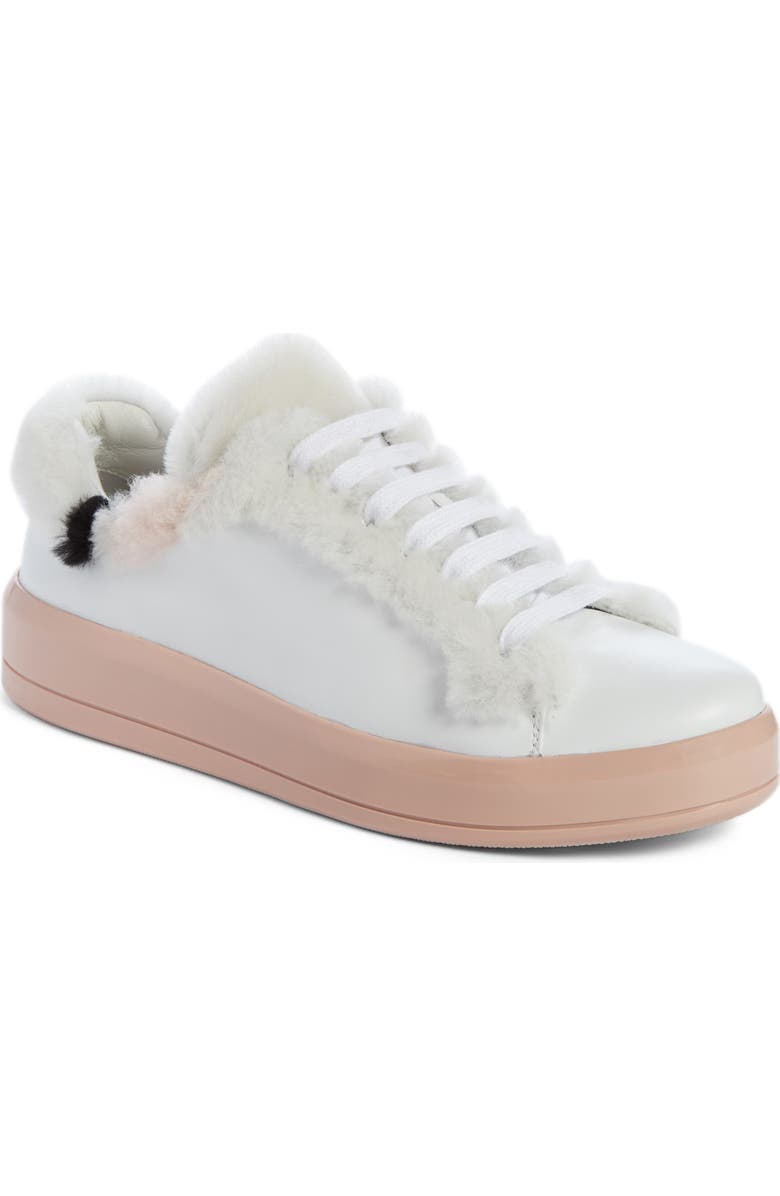 Prada Genuine Shearling Trim Platform Sneaker, Main, color,
