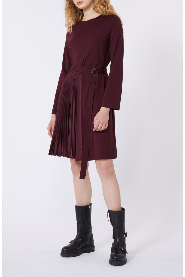Talamo Long Sleeve Pleat Dress, Alternate, color, BORDEAUX