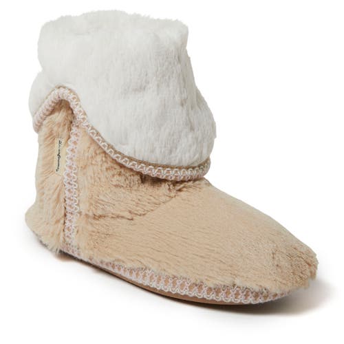 DEARFOAMS Beth Faux Fur Fold Down Fuzzy Bootie Slipper in Latte 