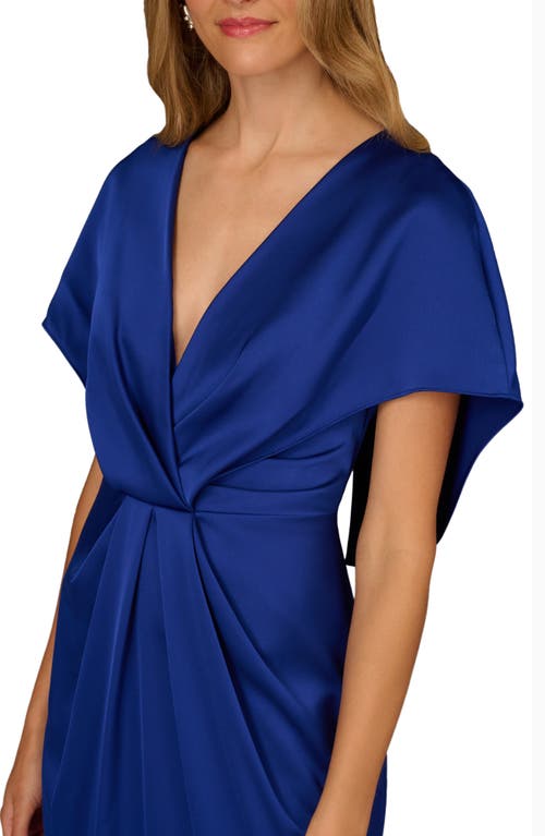 Aidan Mattox Bow Back Crepe & Satin Mermaid Gown In Blue