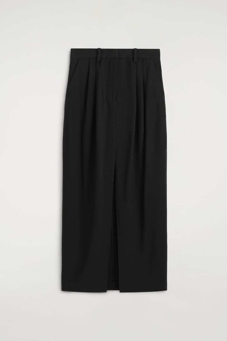Pleated Tailored Maxi Skirt, Alternate, color, BLACK