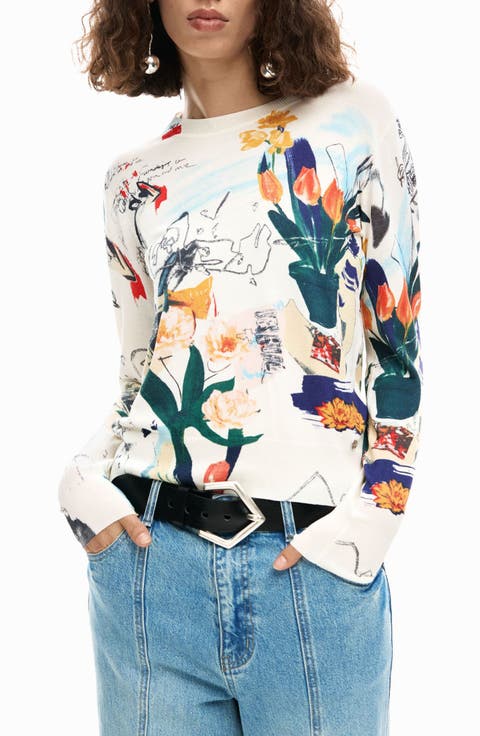 Floral Fine Gauge Crewneck Sweater