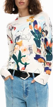 Desigual Floral Fine Gauge Crewneck Sweater