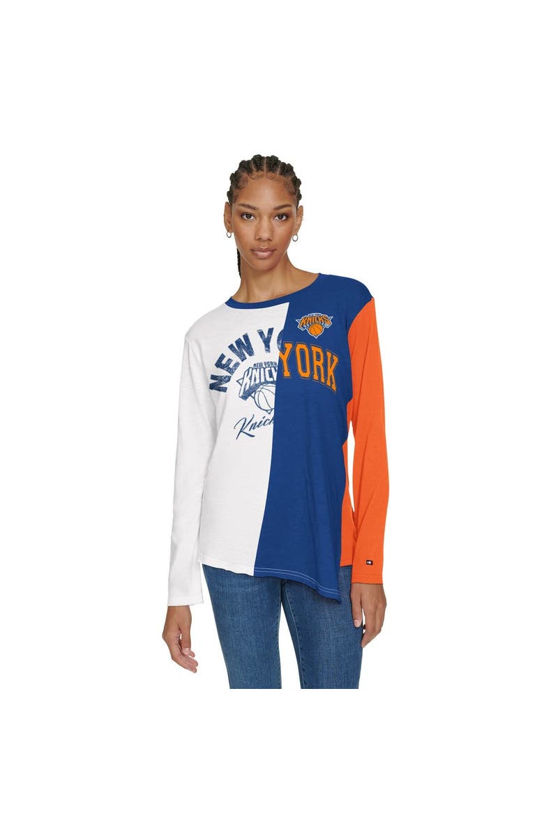 TOMMY JEANS Women's Tommy Jeans White/Blue New York Knicks Amelia Color Blocked Long Sleeve T-Shirt, Alternate, color,