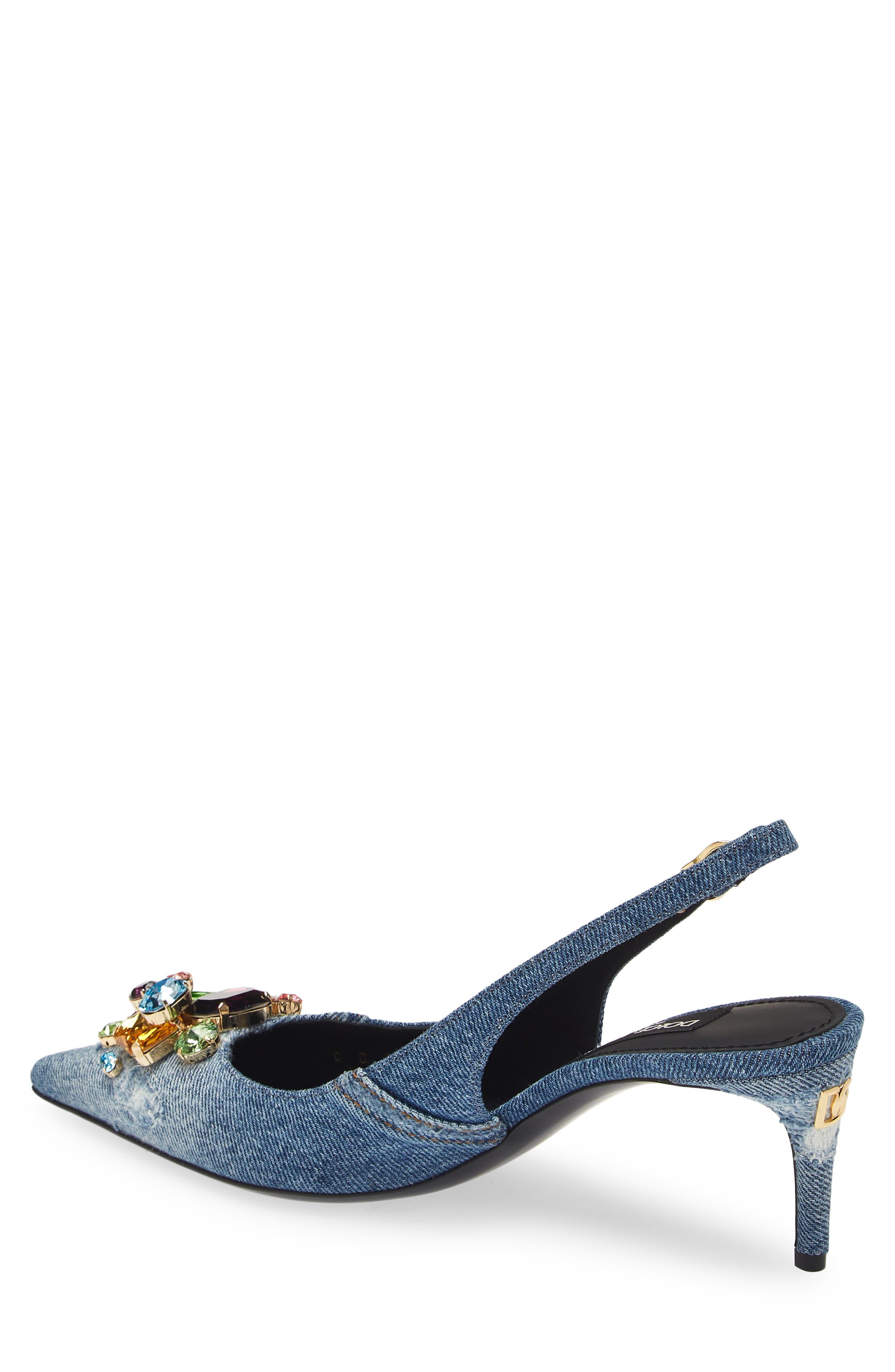 Dolce&Gabbana Patchwork Denim Embellished Slingback Pump, Alternate, color, 