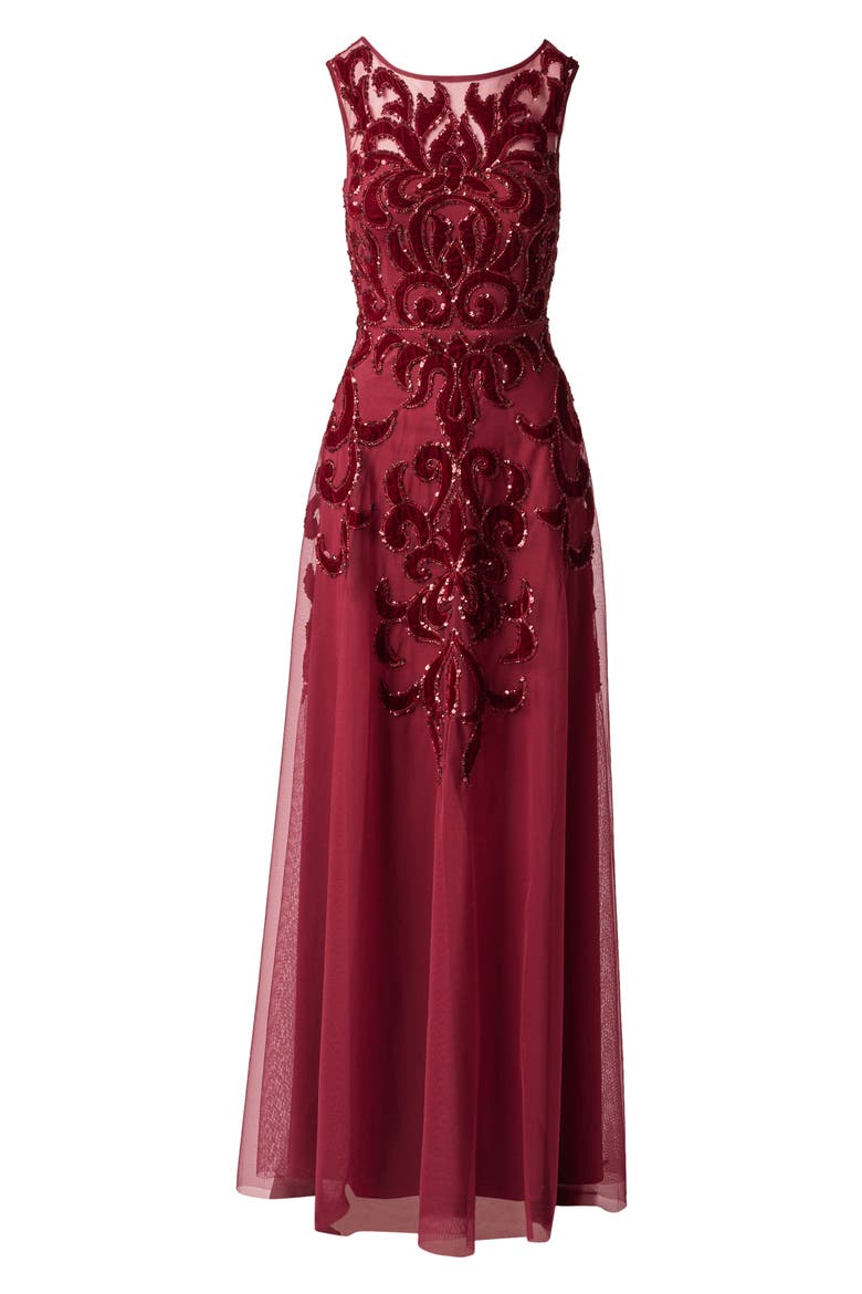 Sequin Scrollwork Gown, Alternate, color, MAHOGANY