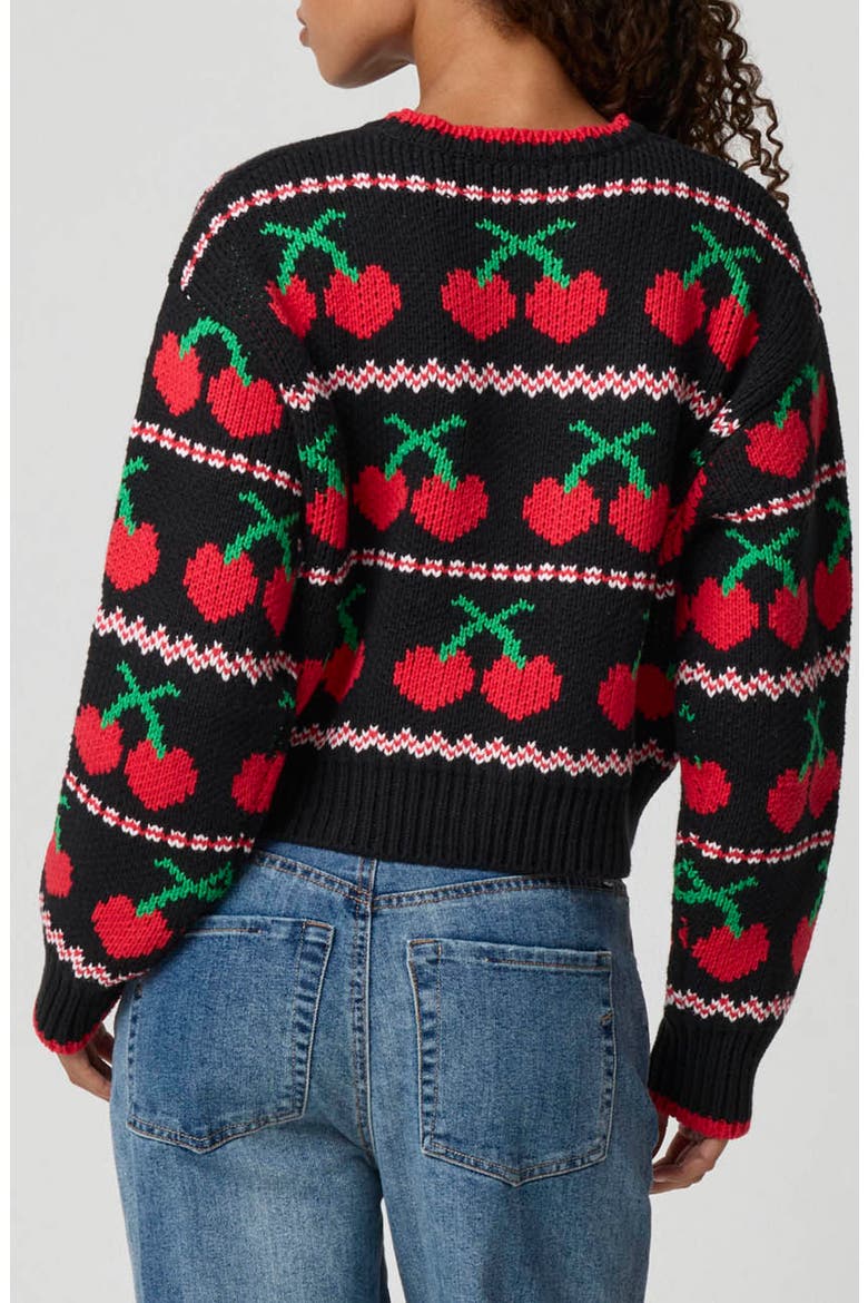 Cherry Crewneck Crop Sweater, Alternate, color, BLACK