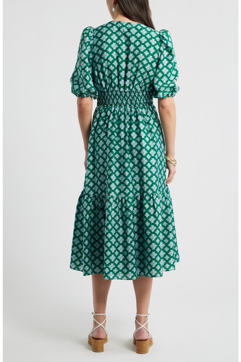 Twist Detail Allover Print Midi Dress, Alternate, color, GREEN- BLUE MILLIE TILE