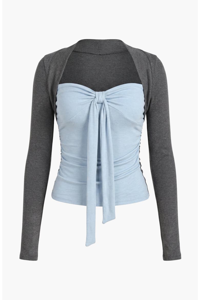 Long Sleeve Ruched Tie Front Top, Alternate, color, Blue