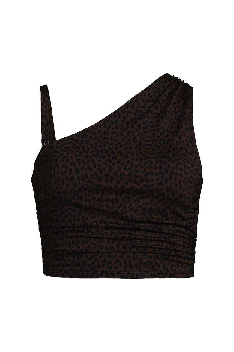 Ruched One Shoulder Midkini Swimsuit Top, Alternate, color, Brown Leopard