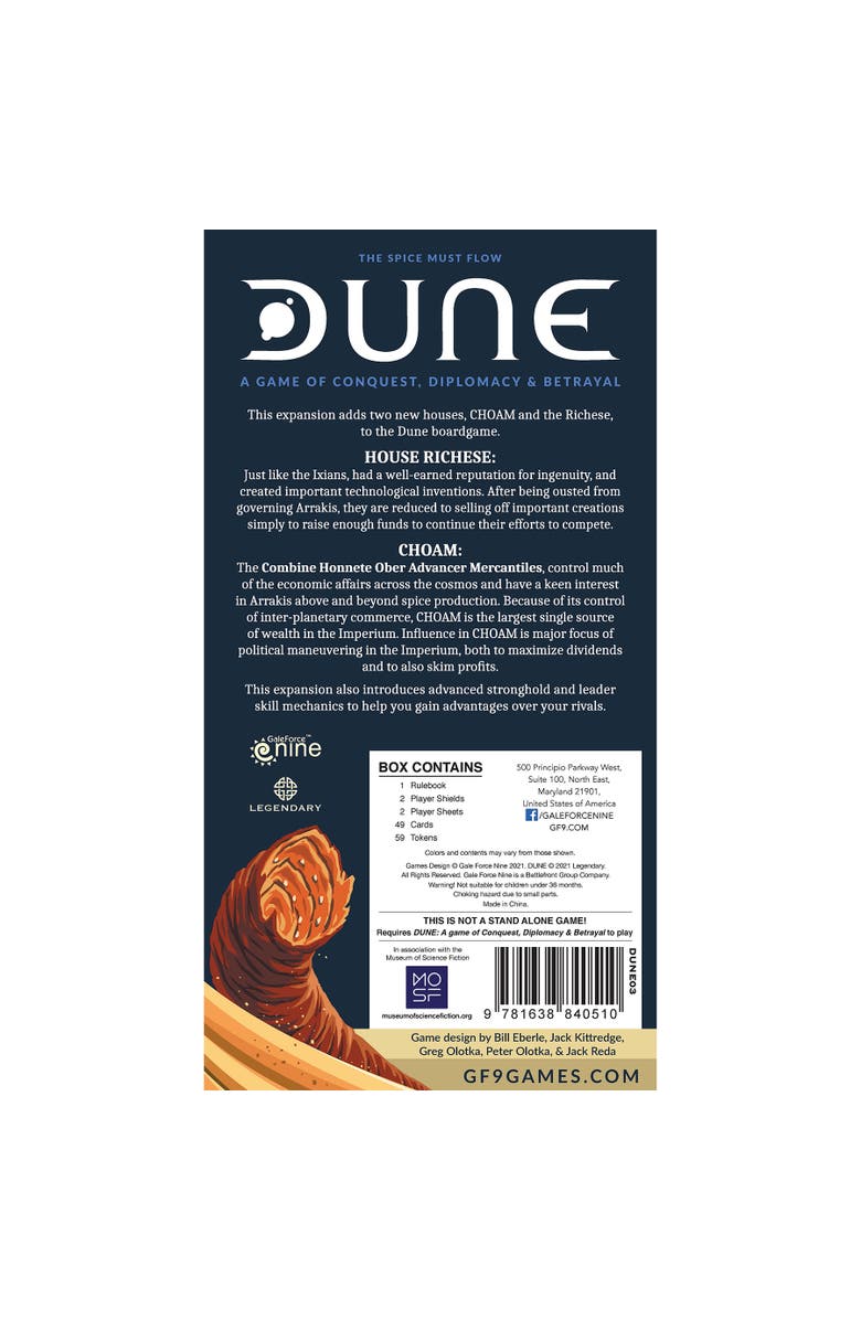 Gale Force 9 Dune Choam & Richese House Expansion Scifi Boardgame Expansion , Ages 14+, Alternate, color,