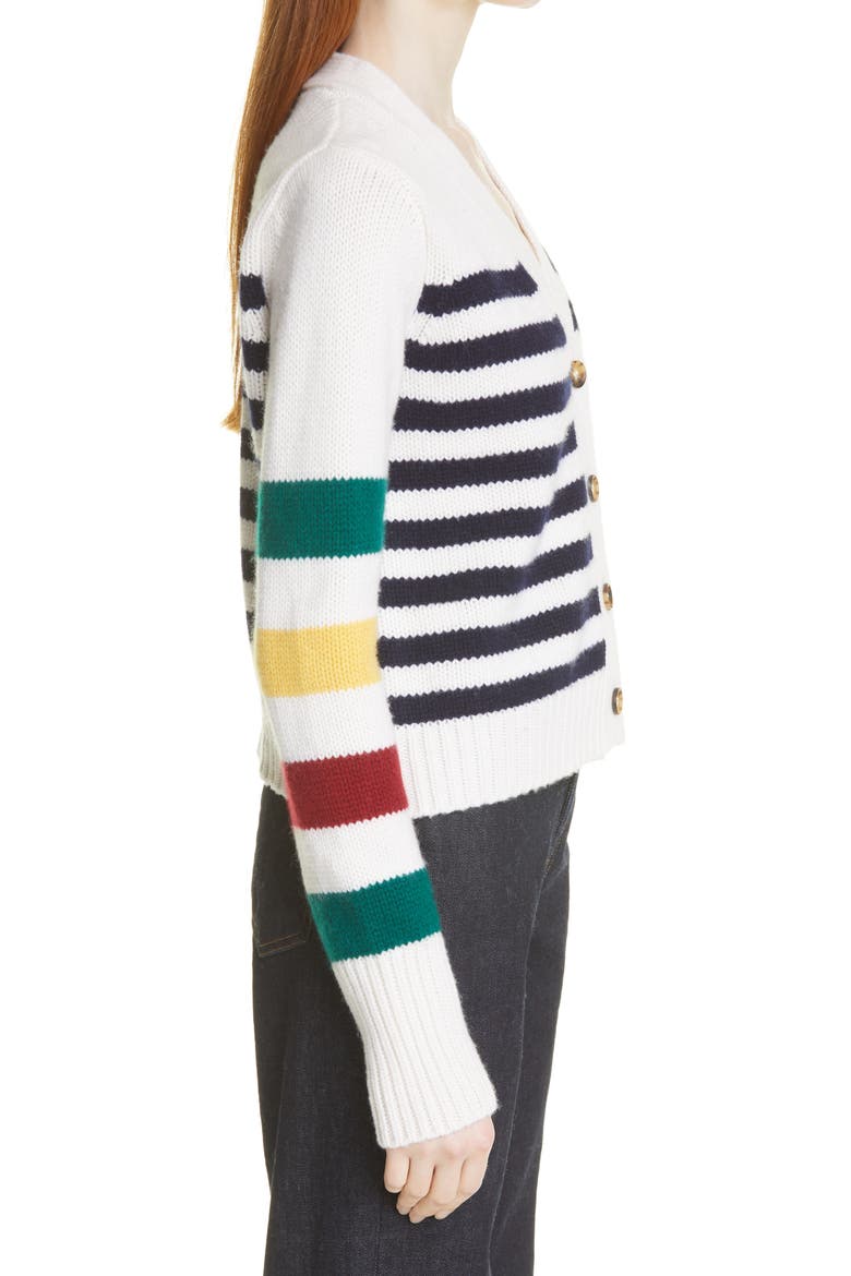 Marin Stripe Wool & Cashmere Cardigan, Alternate, color, CREAM/ NAVY/ HUN