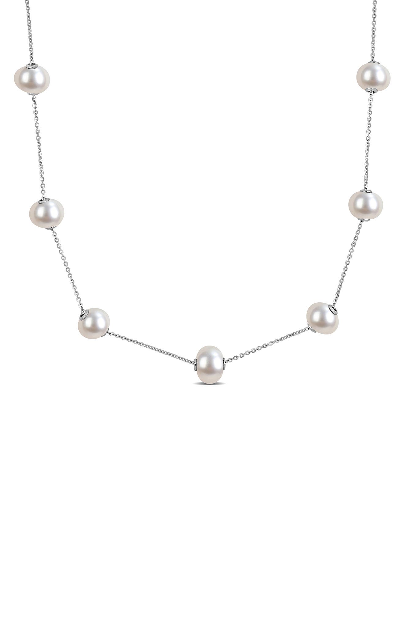 Sterling Silver Freshwater Cultured Pearl Station Necklace