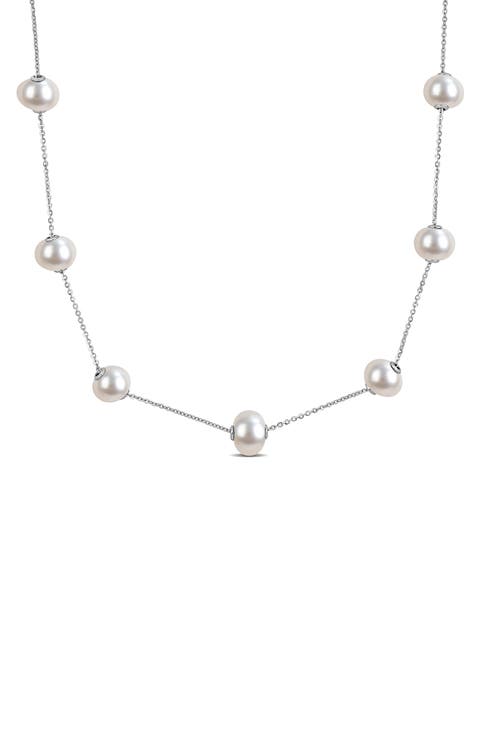 Sterling Silver Freshwater Cultured Pearl Station Necklace
