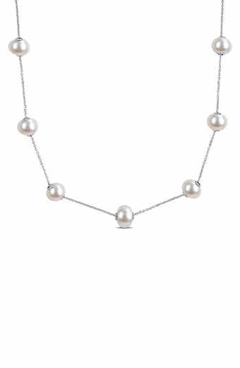 Sterling Silver Freshwater Cultured Pearl Station Necklace