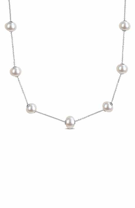 Sterling Silver Freshwater Cultured Pearl Station Necklace