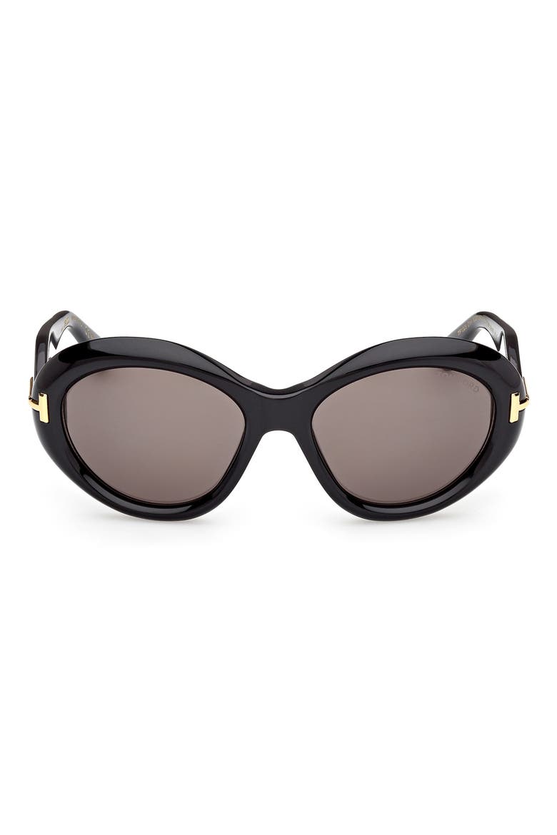 55mm Oval Sunglasses, Main, color, SHINY BLACK / BAGUETTE / SMOKE