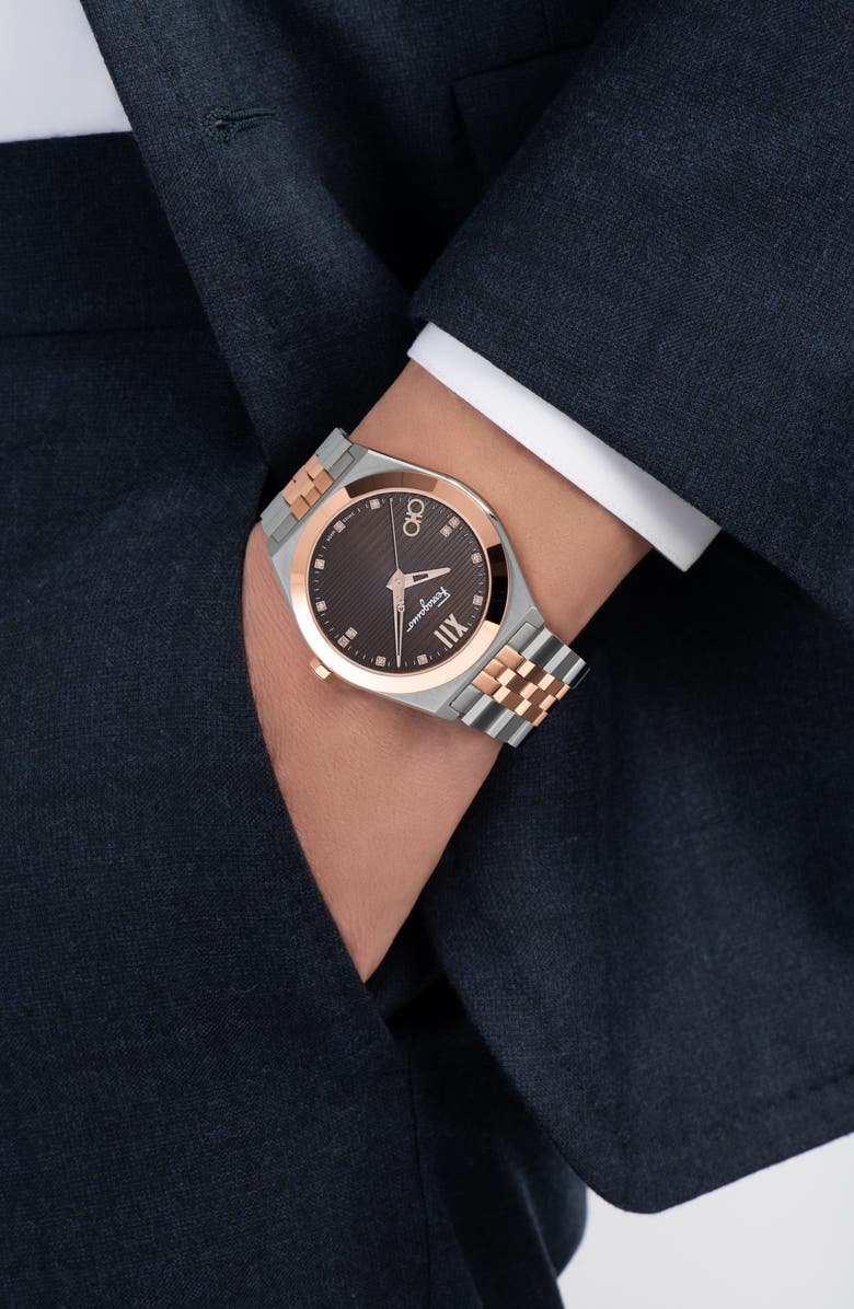 FERRAGAMO Vega New Diamond Two-Tone Bracelet Watch, 40mm, Alternate, color, Stainless Steel