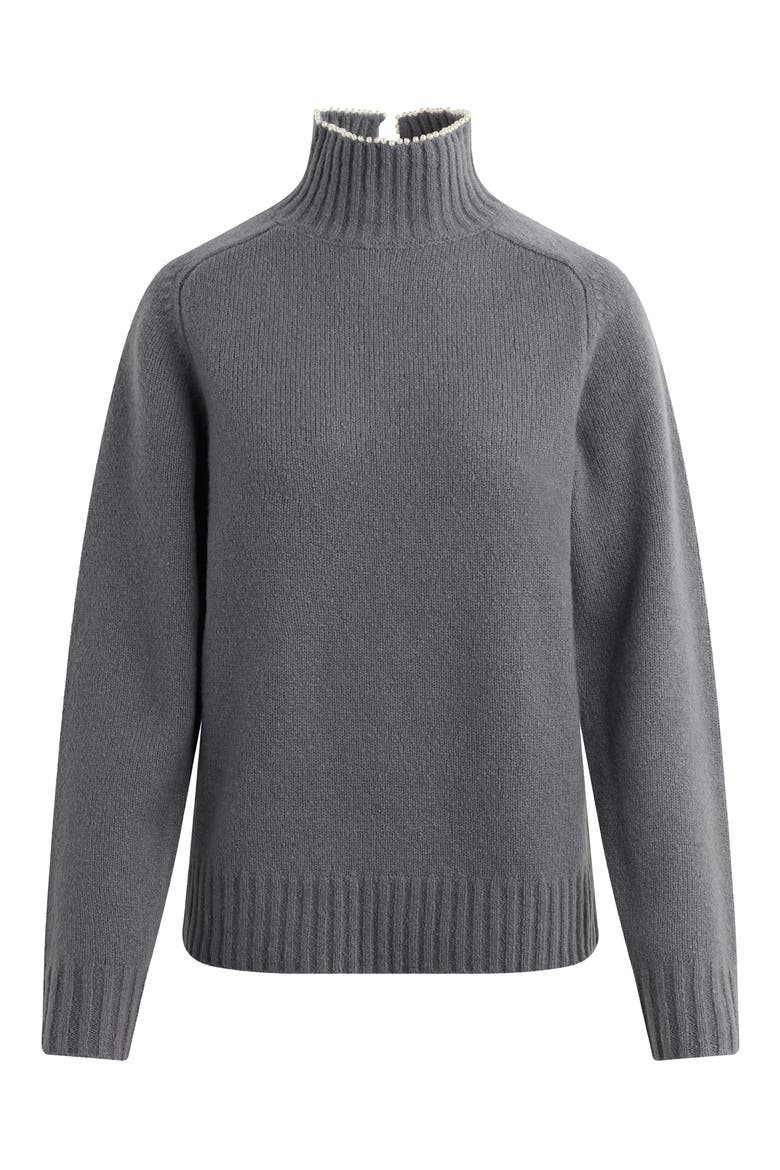 The Duchess Faux Pearl Embellished Wool Blend Turtleneck Sweater, Alternate, color, CHARCOAL
