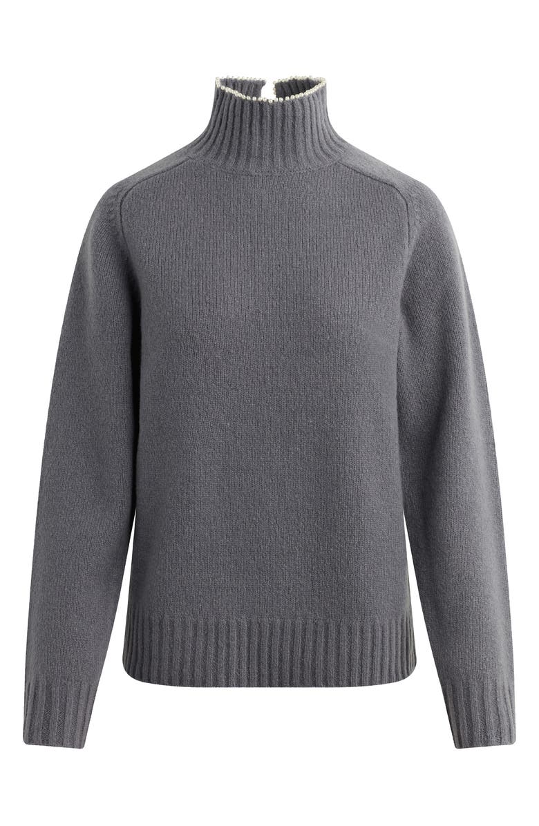 Favorite Daughter The Duchess Faux Pearl Embellished Wool Blend Turtleneck Sweater, Alternate, color, Charcoal