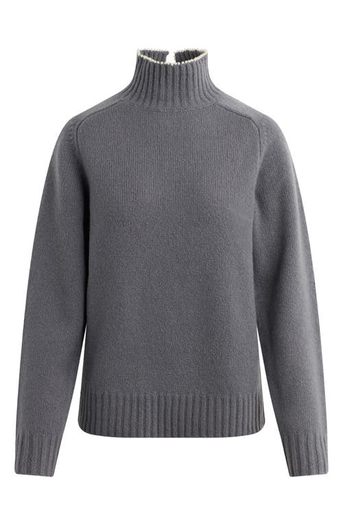 Favorite Daughter The Duchess Faux Pearl Embellished Wool Blend Turtleneck Sweater In Gray