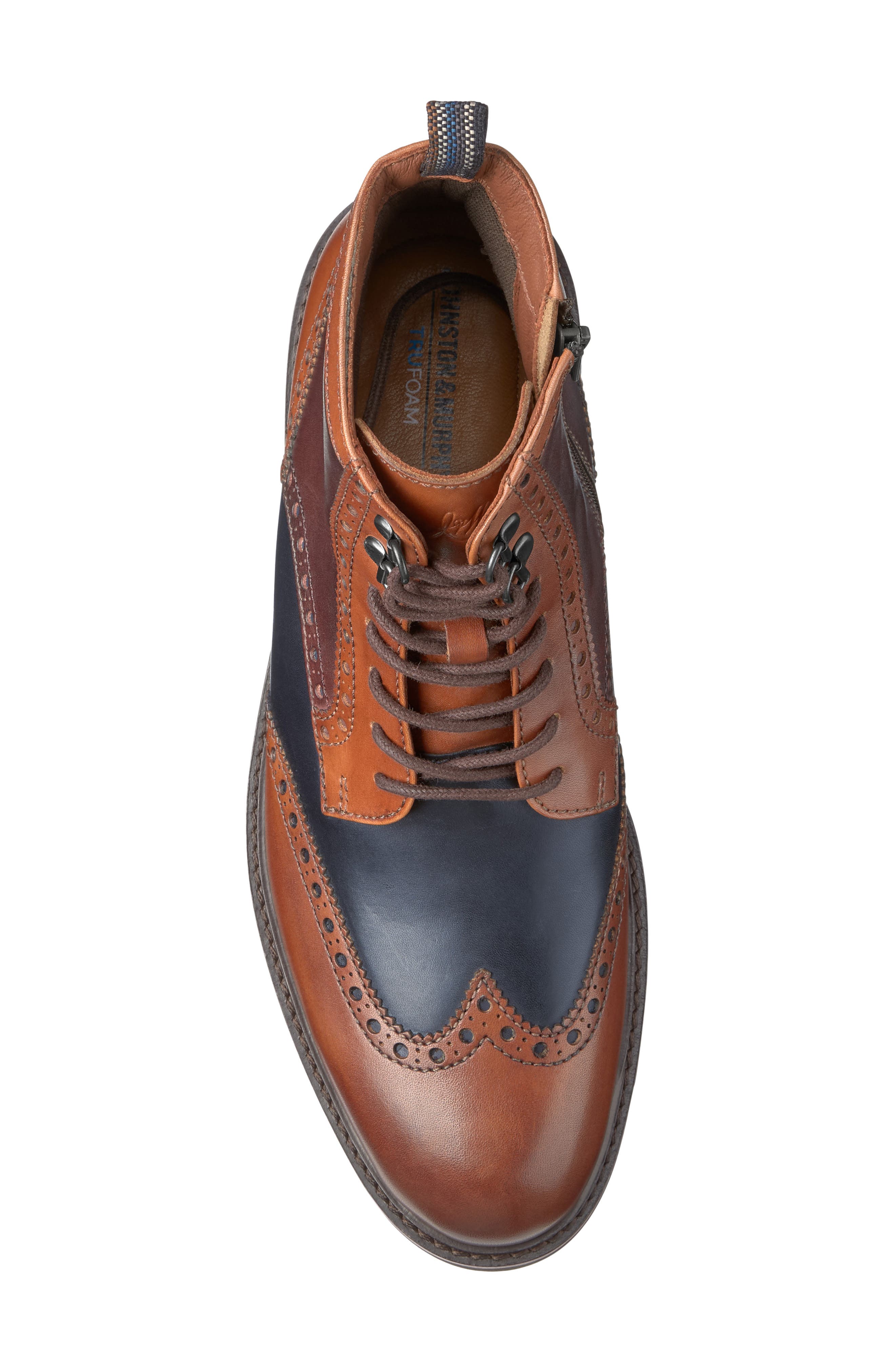 Britton Leather Wingtip Boot, Alternate, color, TAN/ NAVY/ BURGUNDY