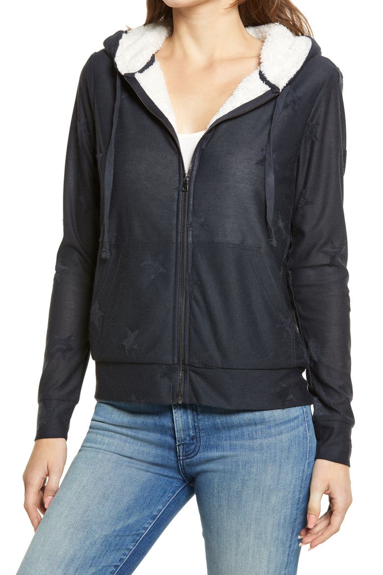 Flocked Zip Hoodie, Alternate, color, DENIM STARS
