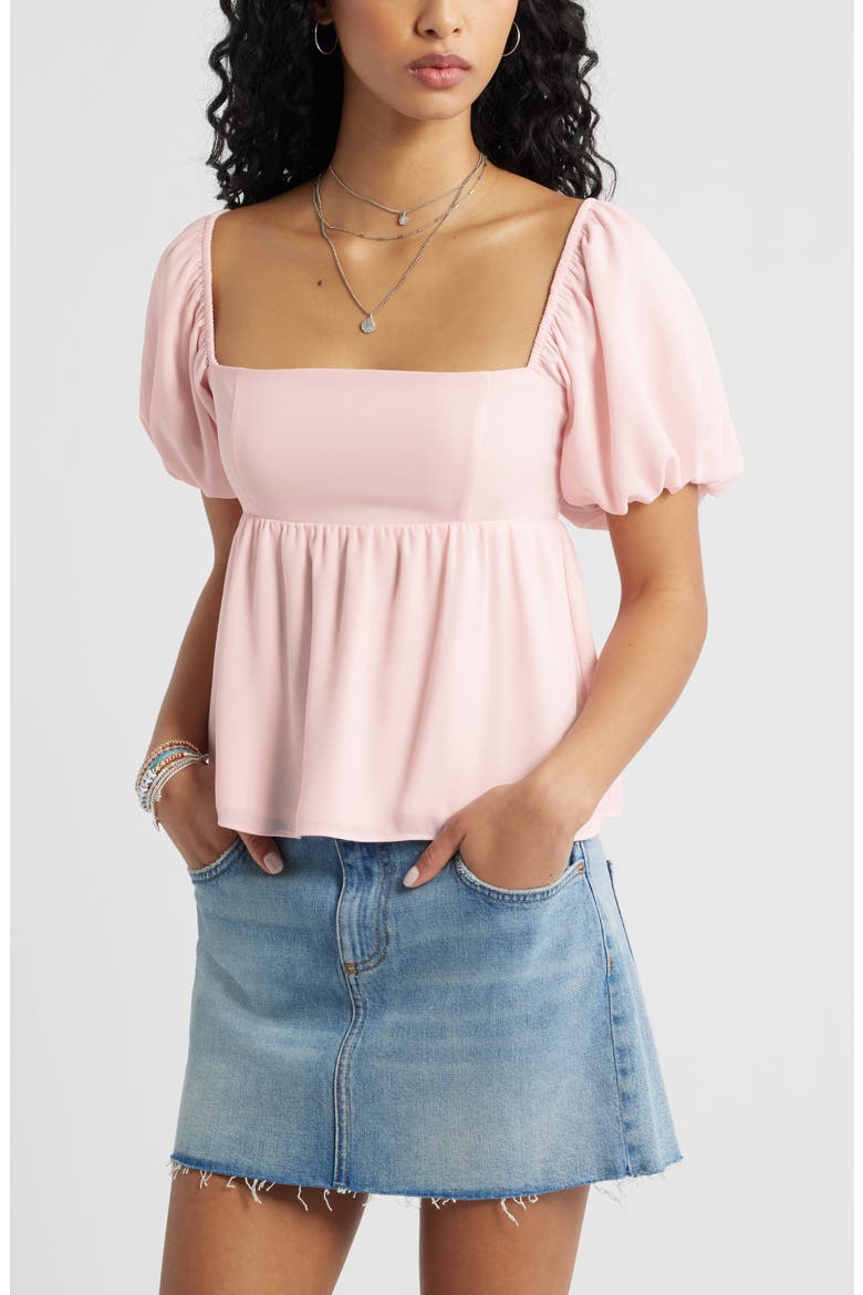 Print Bubble Sleeve Babydoll Top, Main, color, PINK BALM
