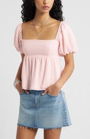 BP. Print Bubble Sleeve Babydoll Top