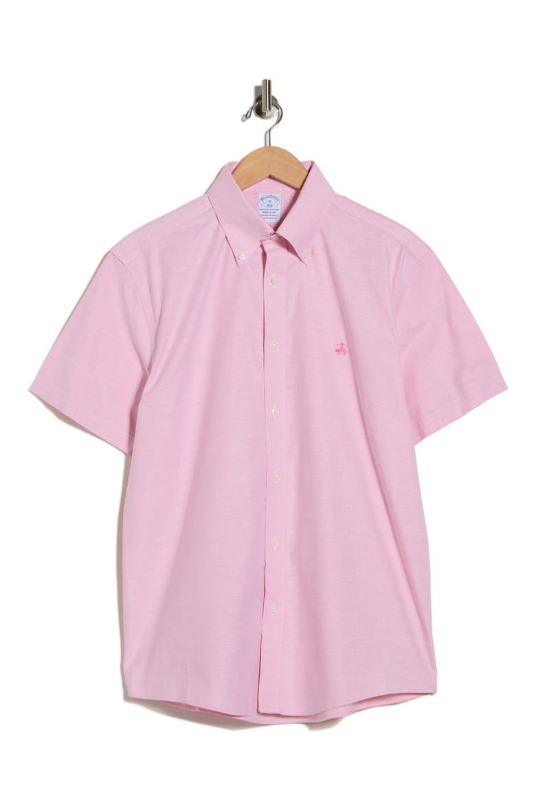 Regular Fit Solid Short Sleeve Non-Iron Stretch Cotton Button-Down Shirt, Alternate, color, CHATEAUROSESOLID