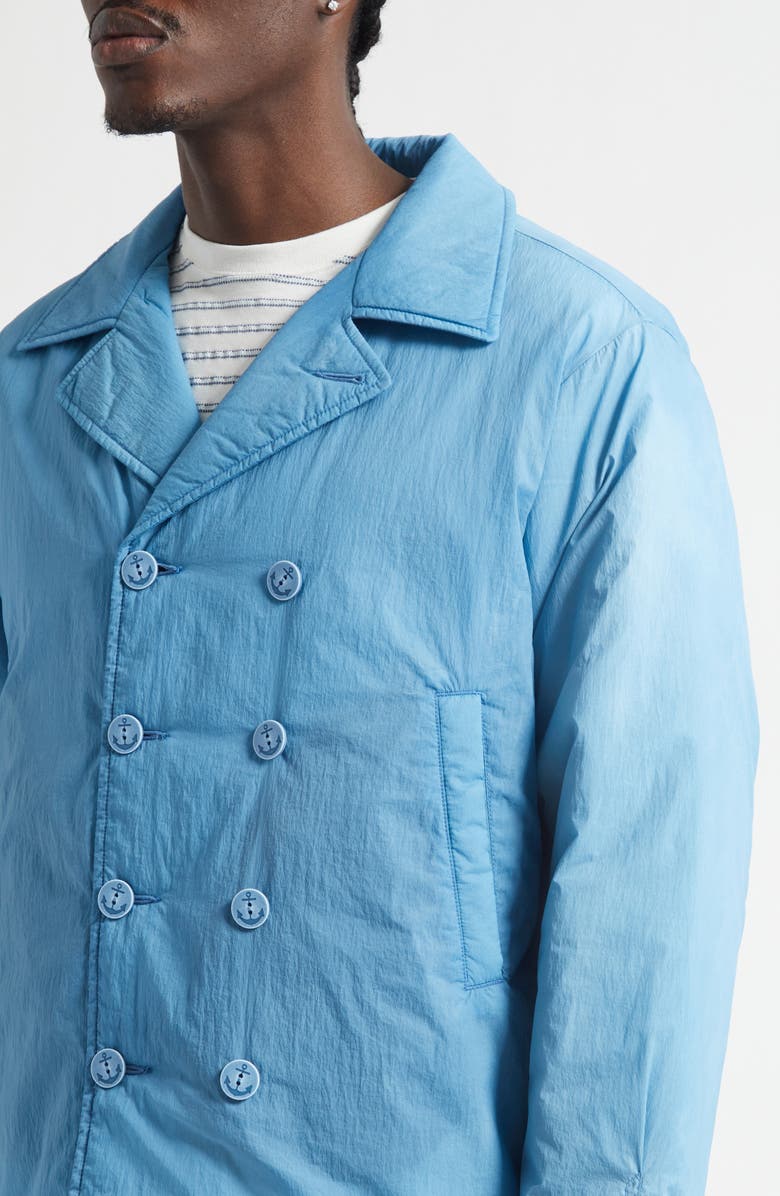 BEAMS P-Coat Pigment Dyed Nylon Double Breasted Jacket, Alternate, color, Sax