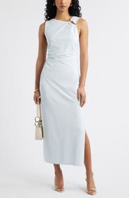 Open Edit Asymmetric Neck Midi Dress