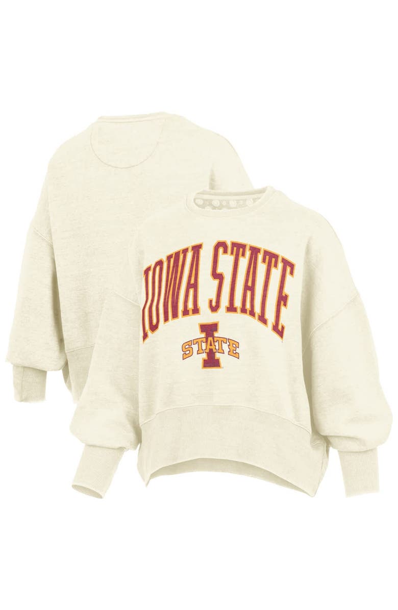 PRESSBOX Women's Pressbox Natural Iowa State Cyclones Oversized Waist-Length Crewneck Sweatshirt, Alternate, color, Natural