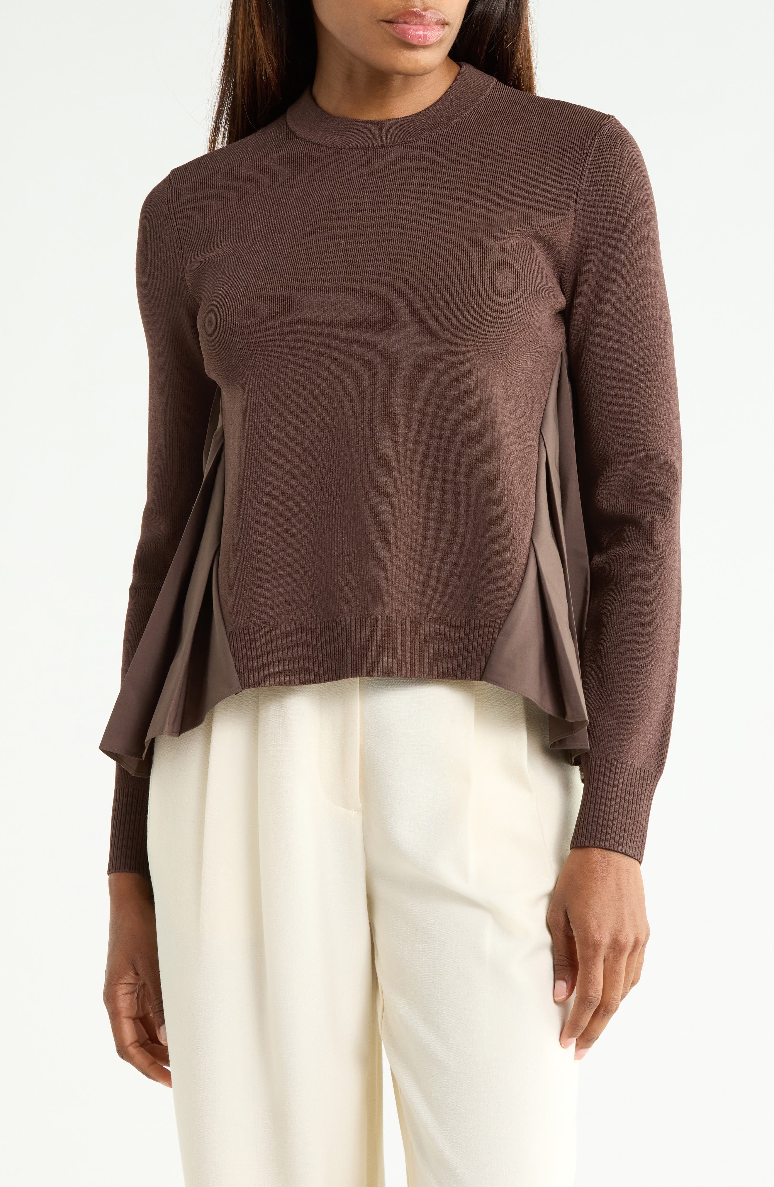 Elanore Mixed Media Pleated Top
