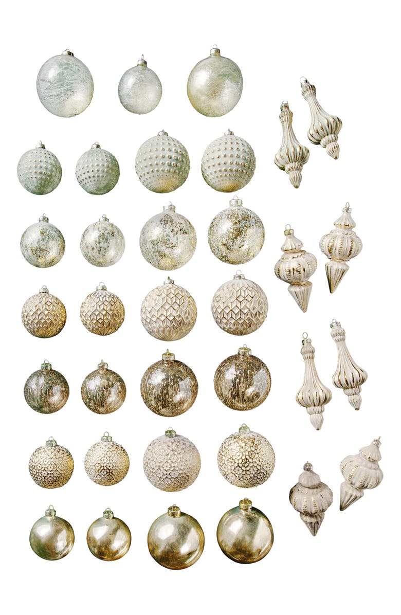 Balsam Hill Set of 35 Burnished Metallic Glass Ornaments, Main, color,