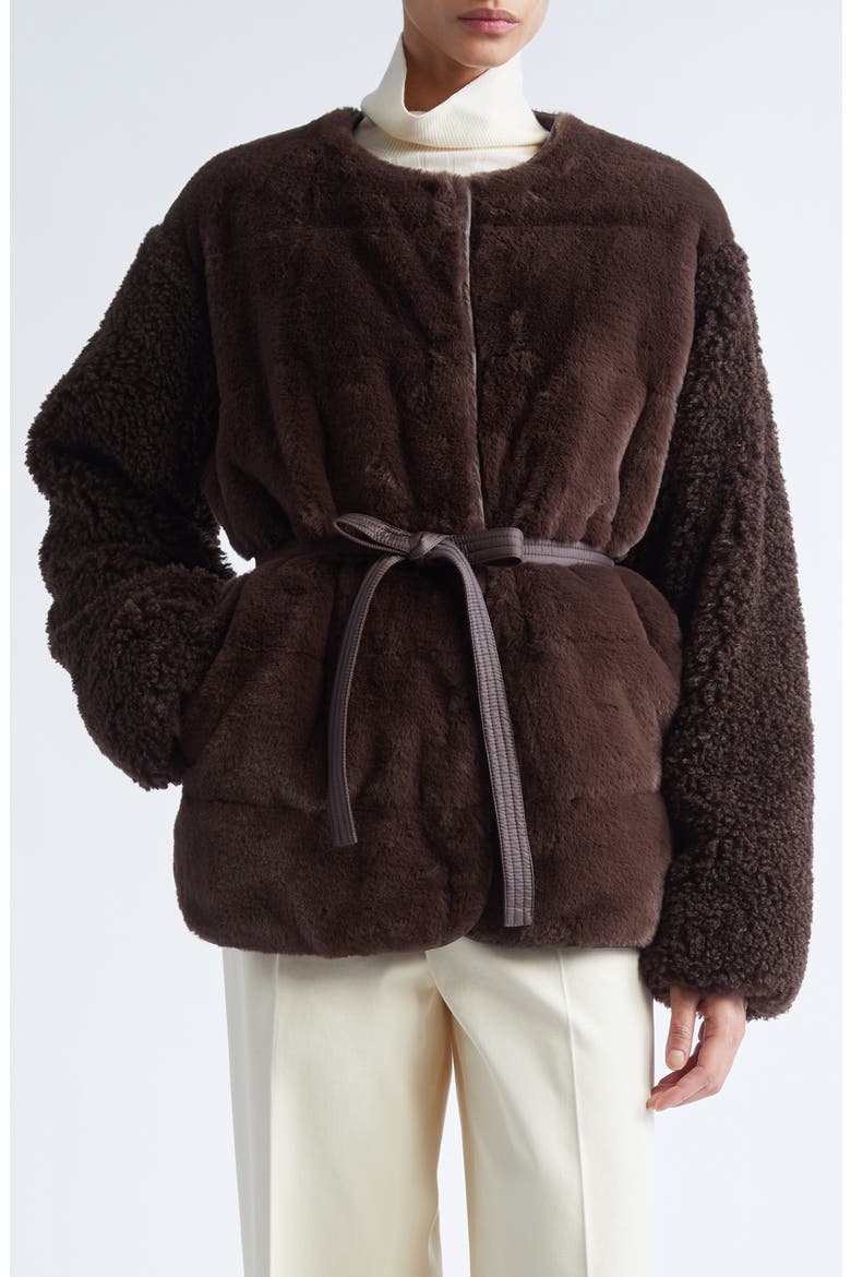Jouillat Faux Fur Down Jacket, Main, color, RAISIN