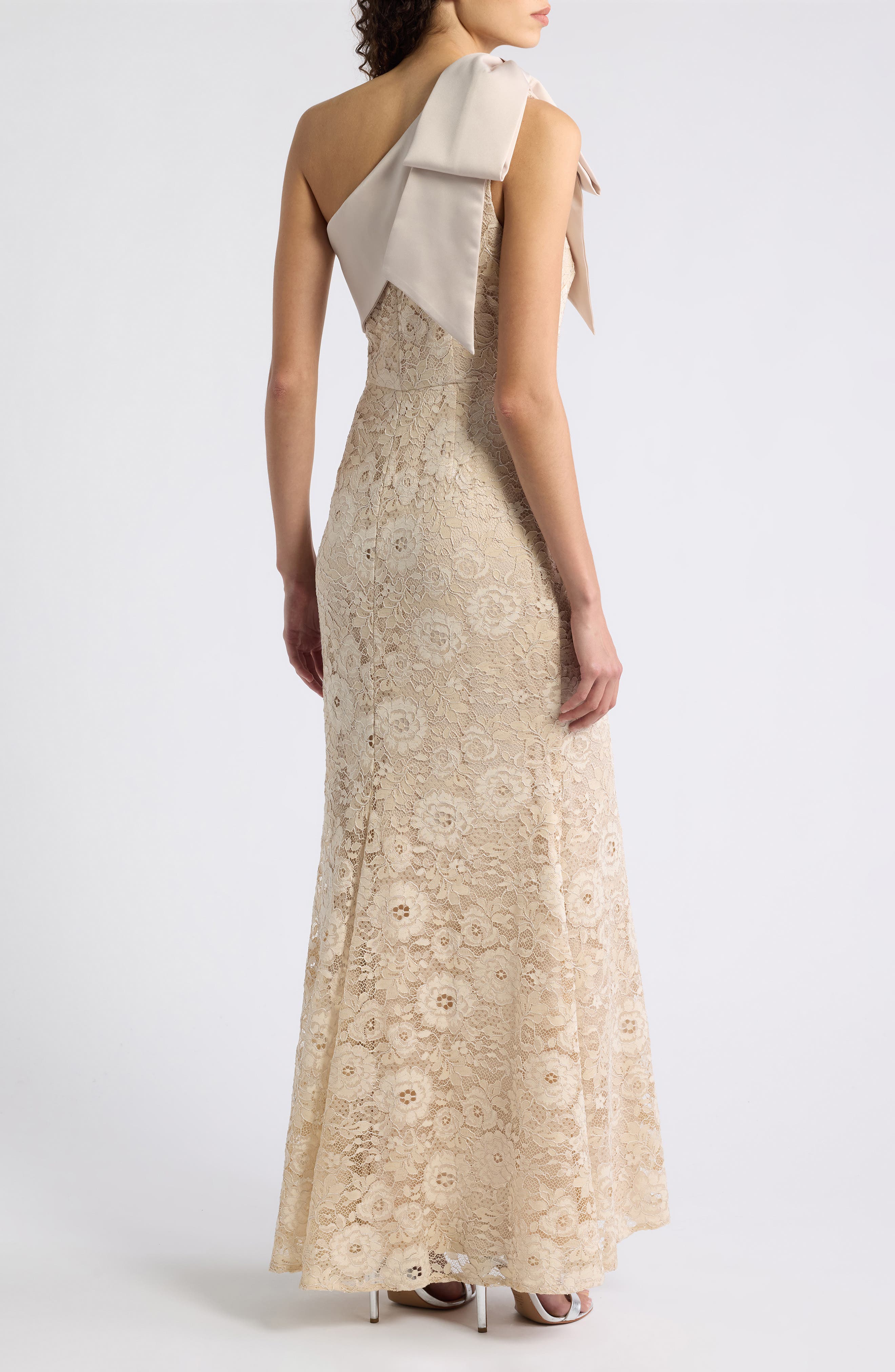 Eliza J One Shoulder Bow Metallic Lace Gown (Women) | Nordstrom