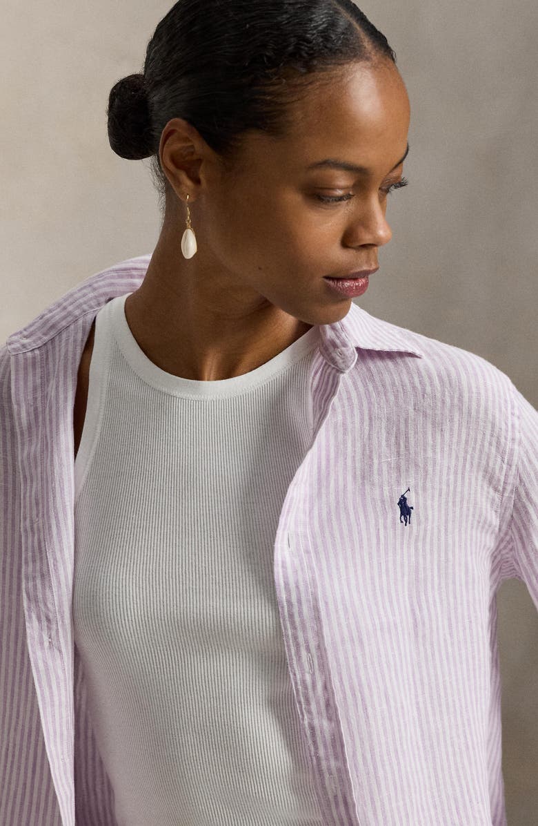 Polo Ralph Lauren Classic Fit Stripe Linen Button-Up Shirt, Alternate, color, Maeve White