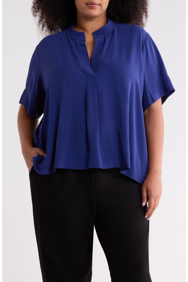 Split Neck Silk Short Sleeve Top, Main, color, INFTY
