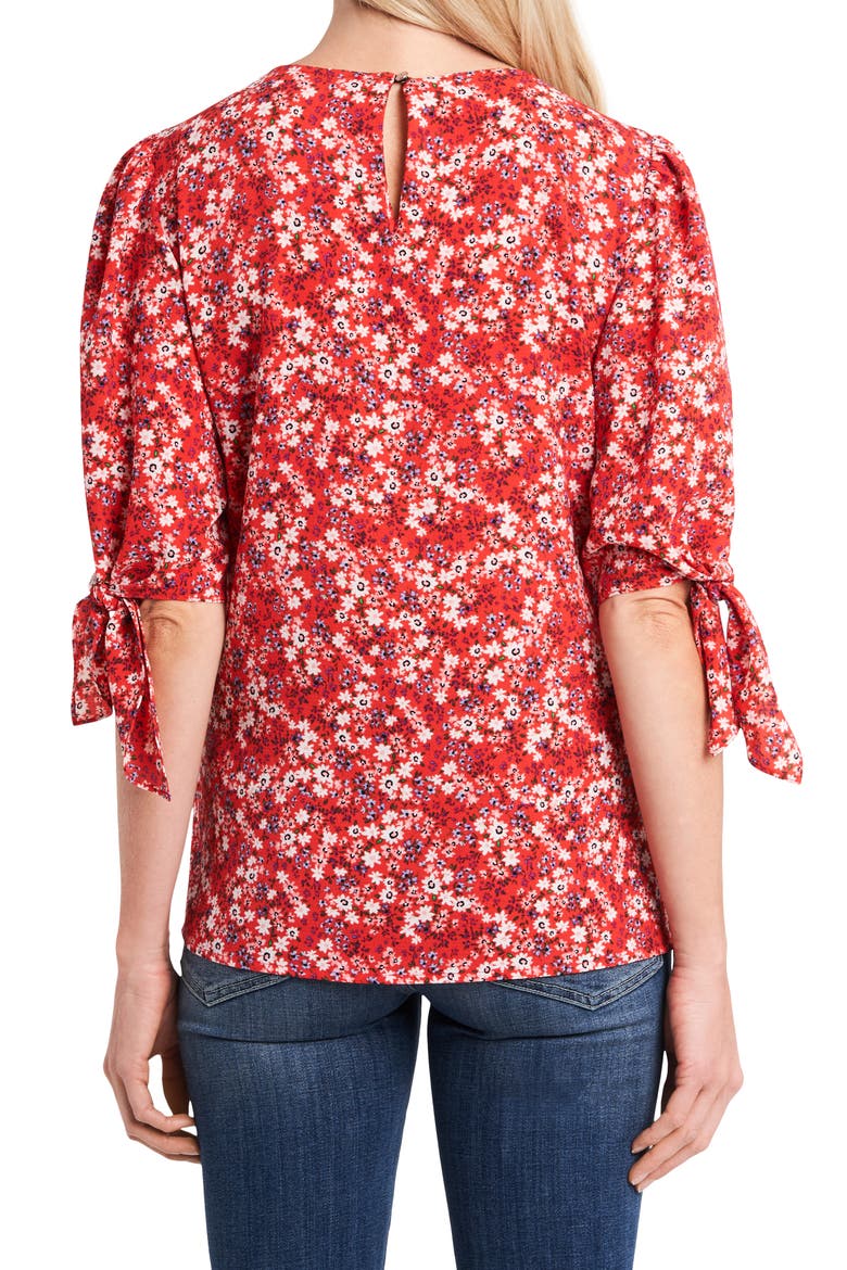 Marabella Ditsy Tie Sleeve Blouse, Alternate, color, LAVA RED