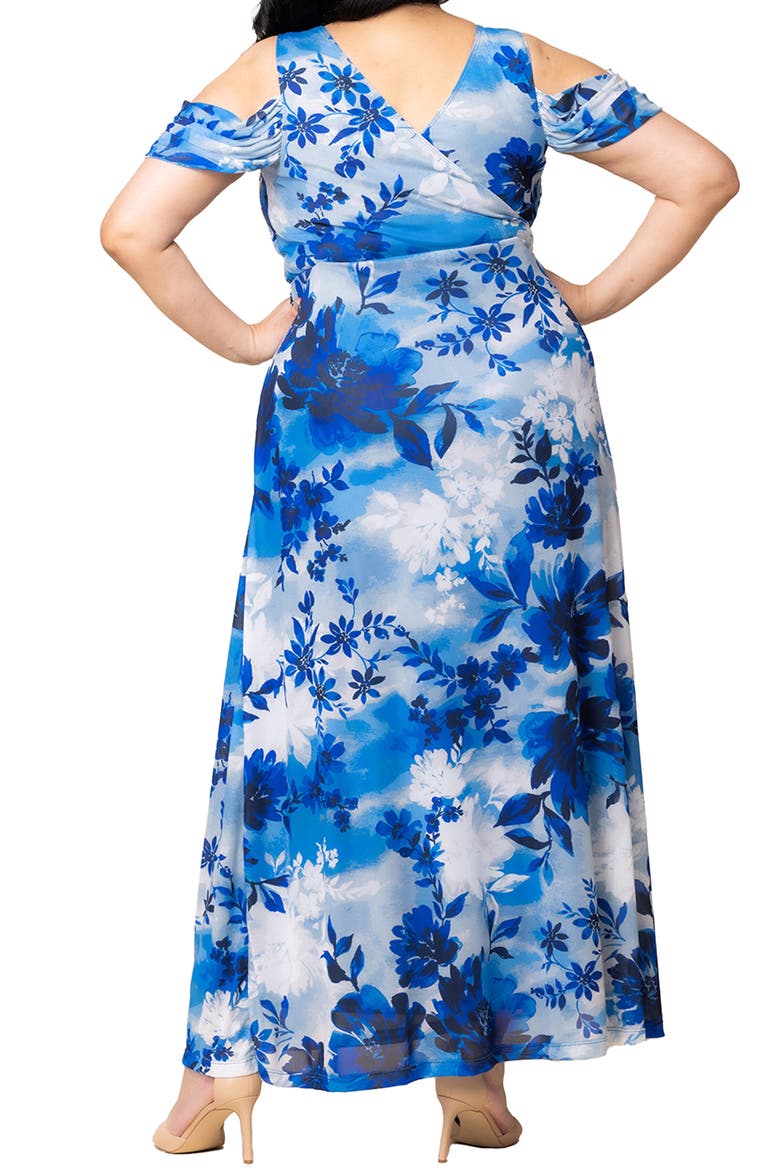 Seraphina Cold Shoulder Mesh Gown, Alternate, color, PURE BLUE BOUQUET