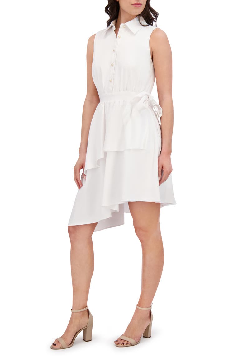 Sleeveless Asymmetric Hem Shirtdress, Alternate, color, WHITE