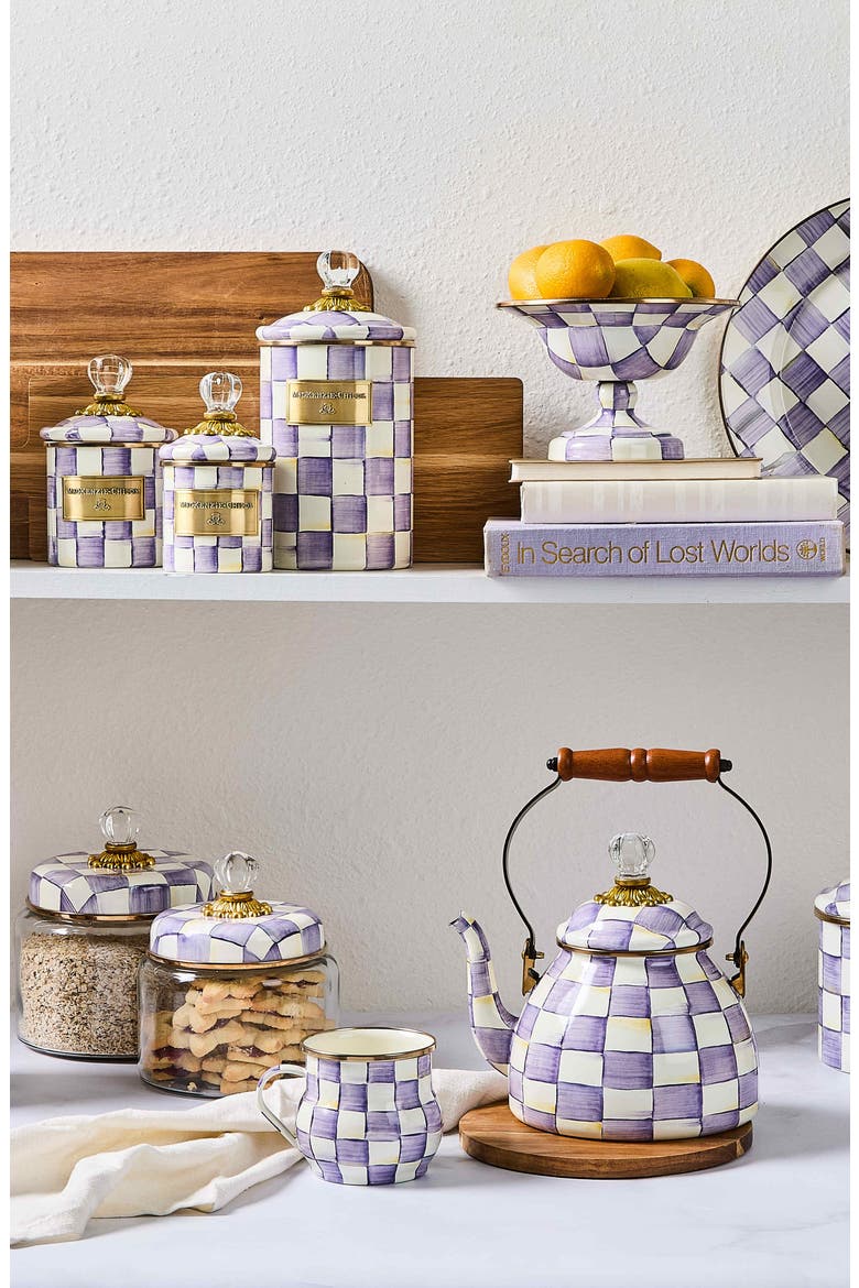 Violet Check Demi Enameled Steel Canister, Alternate, color, VIOLET