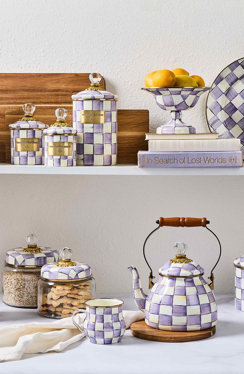 MACKENZIE CHILDS Violet Check Demi Enameled Steel Canister, Alternate, color, Violet