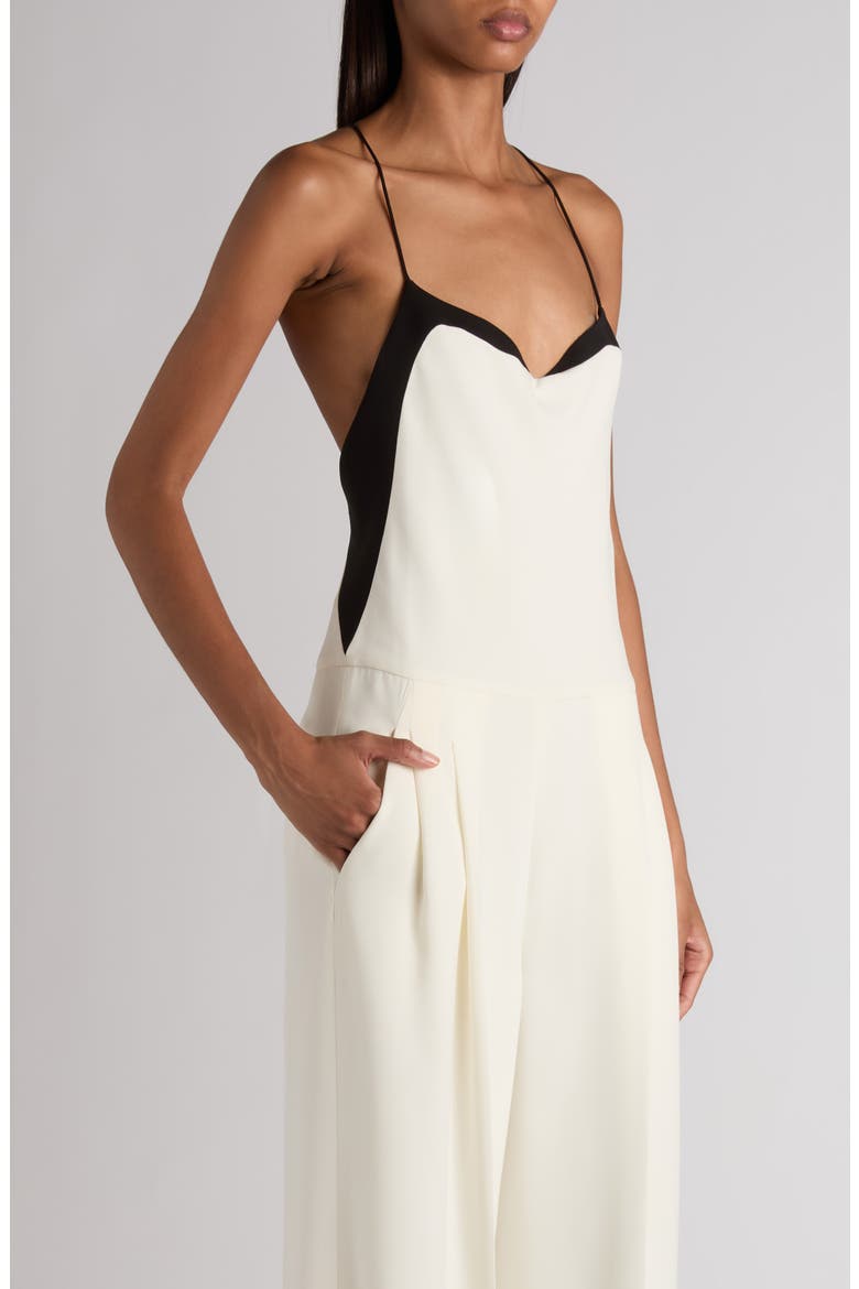 Double Georgette Stretch Camisole Jumpsuit, Alternate, color, CHALK/ BLACK